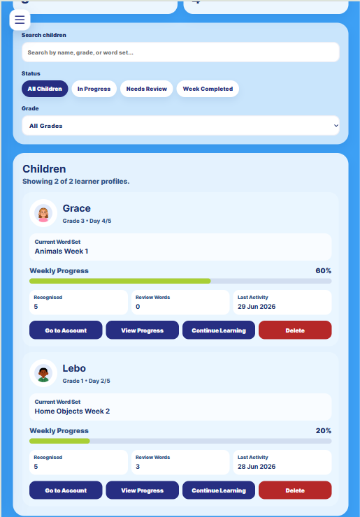 Dr Vocab parent home screenshot